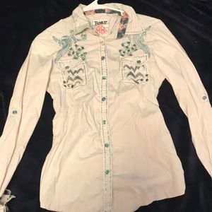 White button down shirt with designs